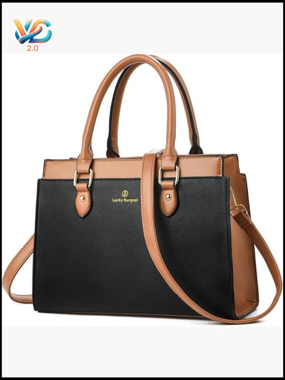 Dual-tone Leather Satchel Tote, Crossbody Shoulder Bag, Top Handle Purse